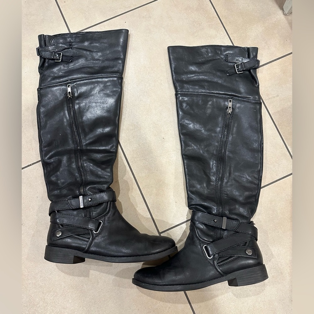 Luxury Rebel  Leather Over Knee  Zip Boots size 36